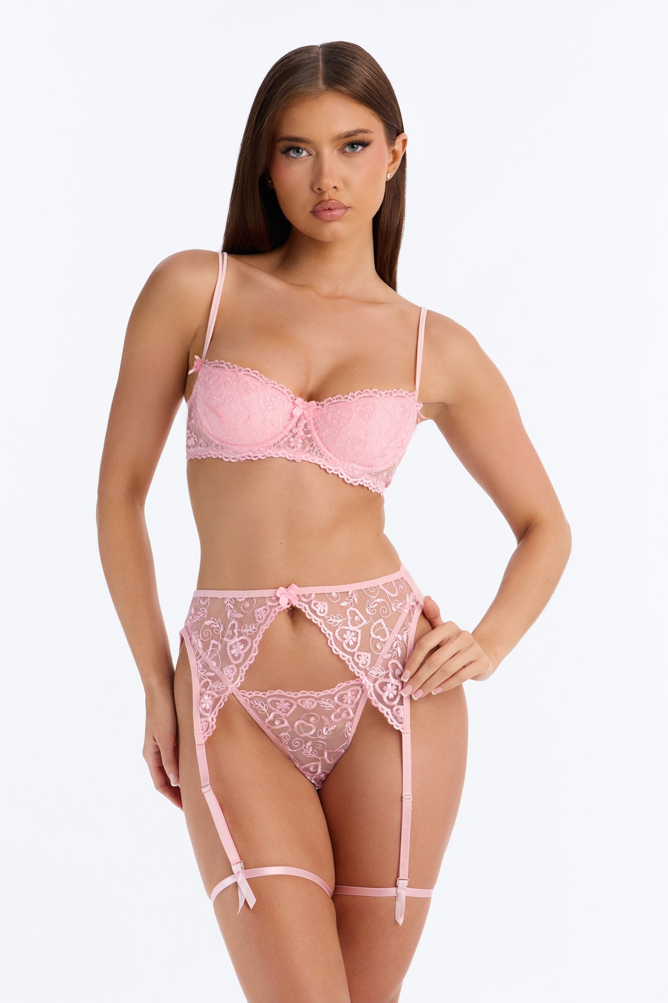 Quinn Lace 4 Piece Garter Set - Light Pink image 1
