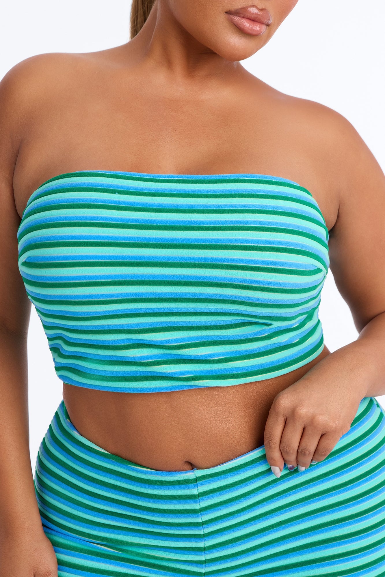 Ivana Striped 2 Piece Bandeau Bikini & Boy Short Set - Blue/combo alternate