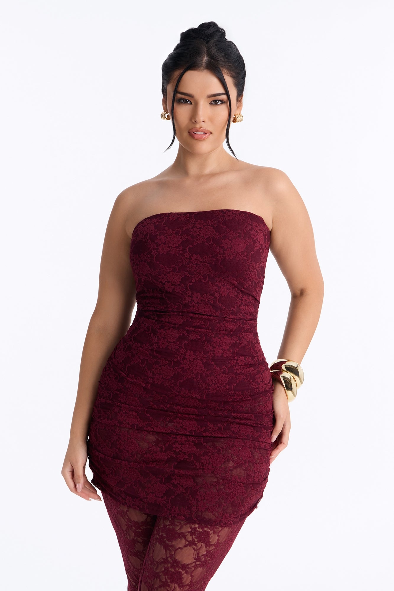 In your Feels Ruched Lace Jumpsuit - Wine alternate