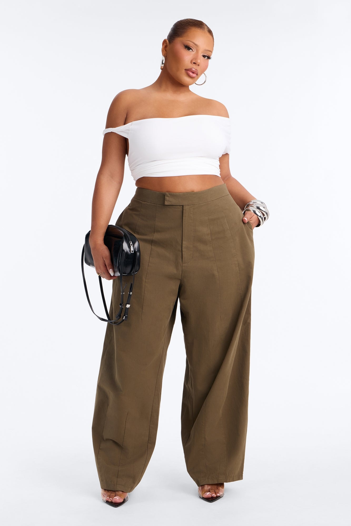 Cora High Rise Barrel Leg Pant 30″ - Olive image 1