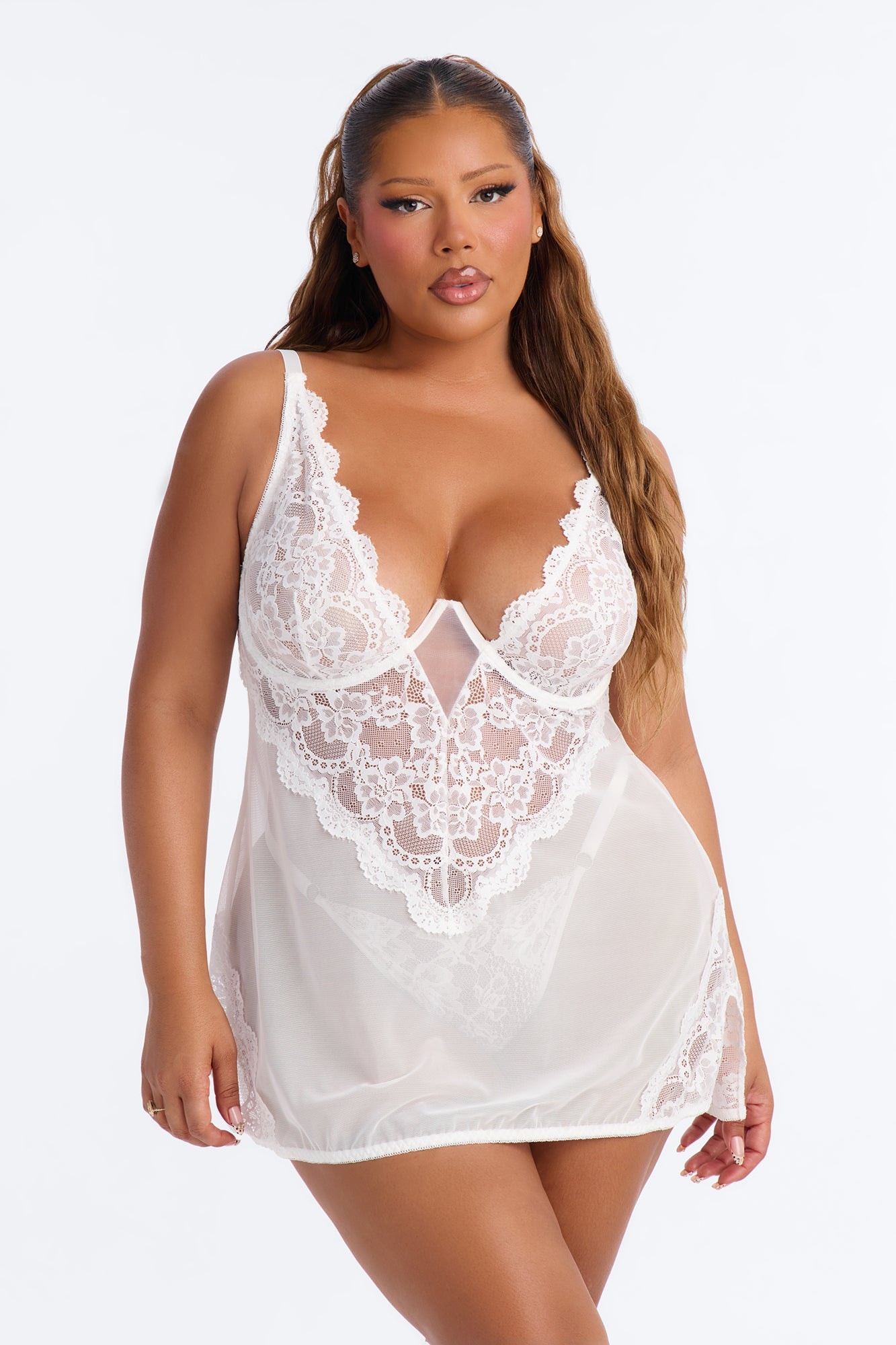 Mariella Mesh Lace Chemise - White image 1