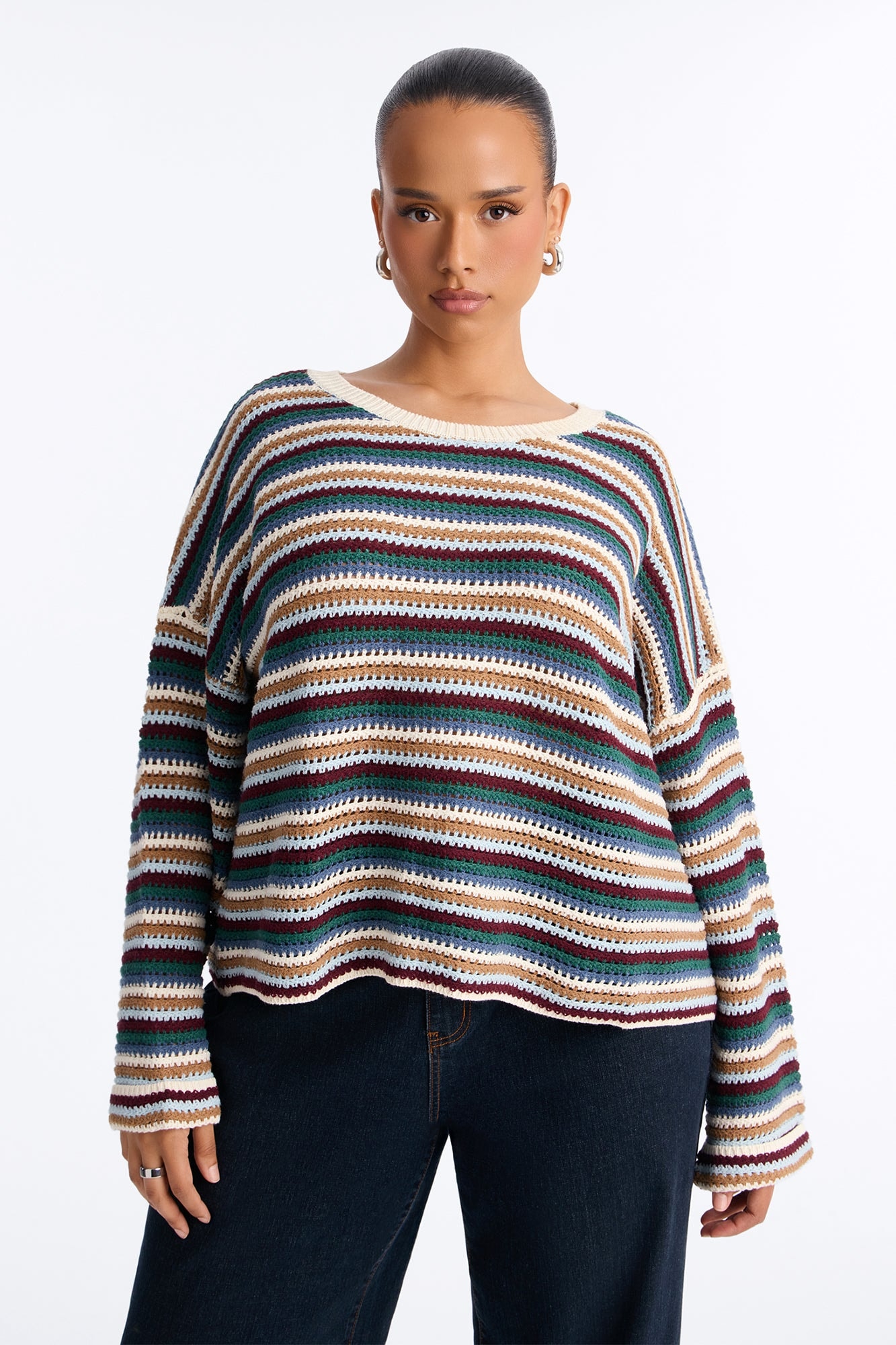 Nia Striped Long Sleeve Oversized Sweater - MultiColor image 1