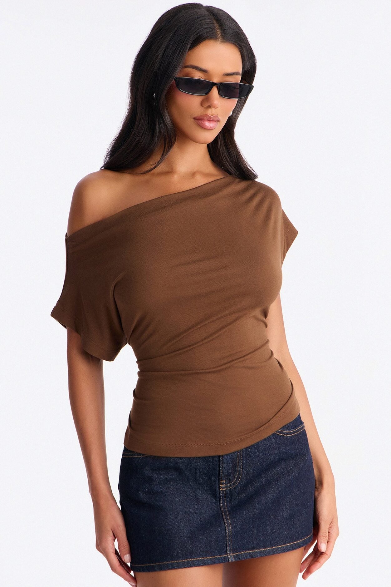 Eva Effortless One Shoulder Top - Chocolate image 1