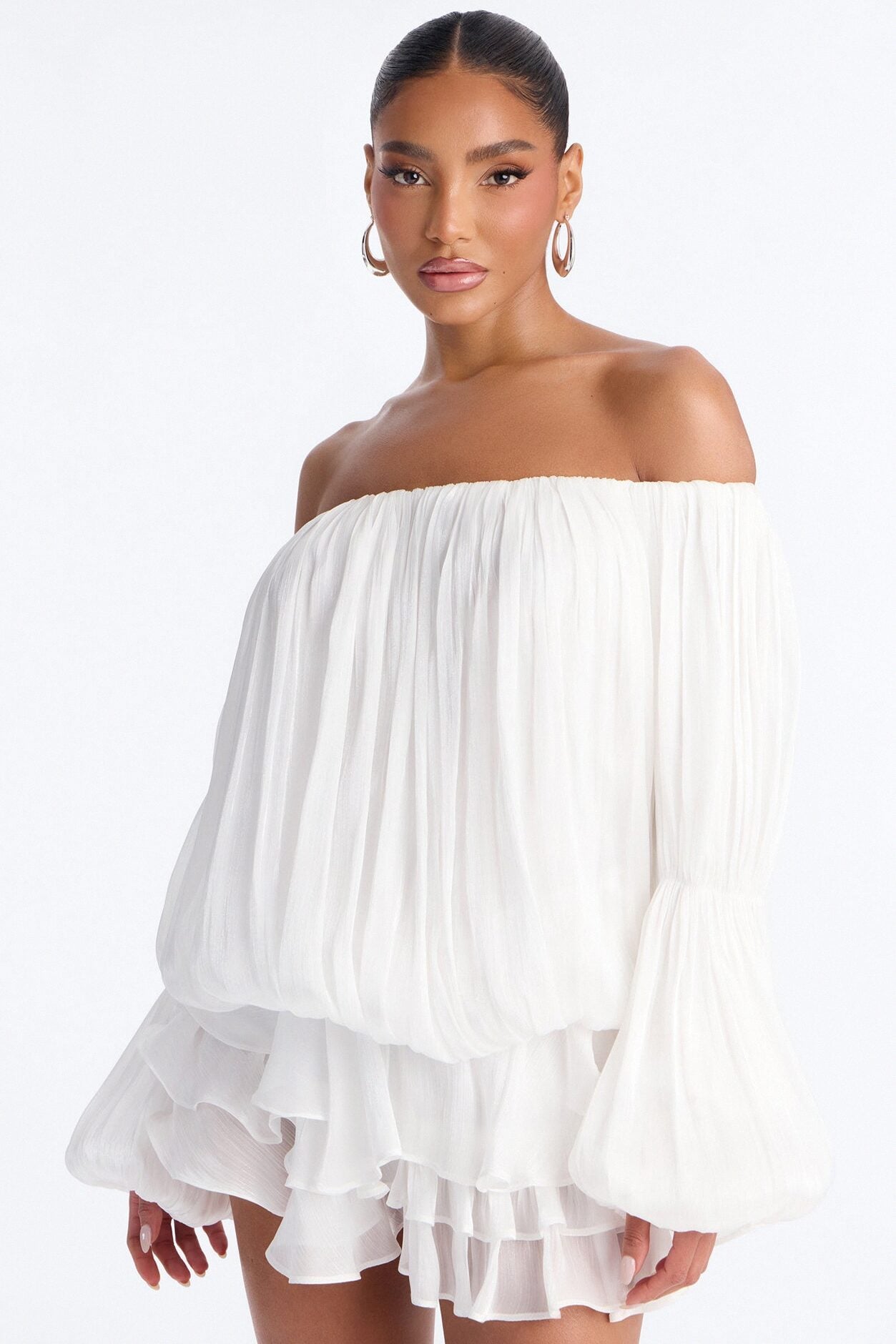 Oralee Off Shoulder Organza Mini Dress - White image 1
