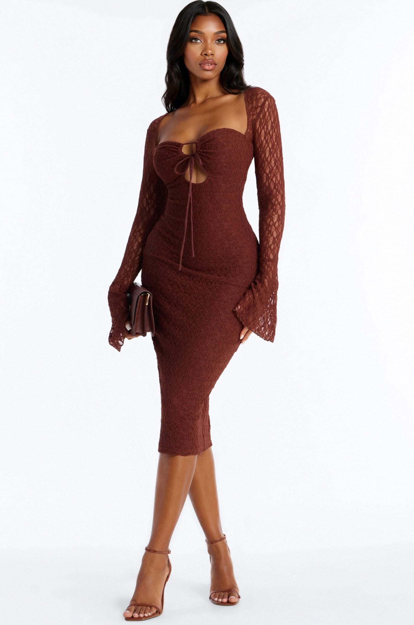 Saffron Lace Midi Dress - Chocolate image 1