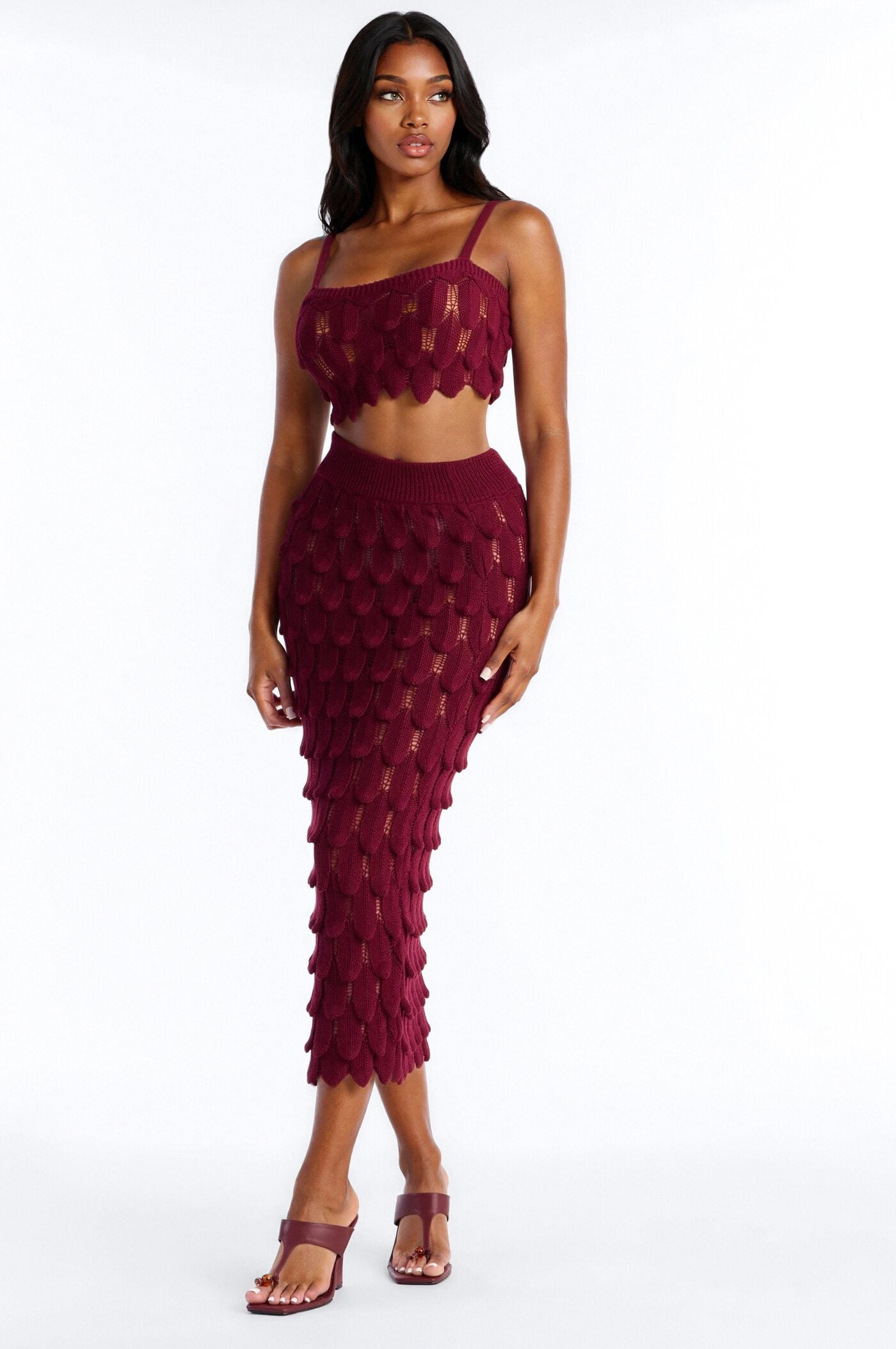 Coastal Desire Crochet Scales Maxi Skirt Set - Burgundy image 1