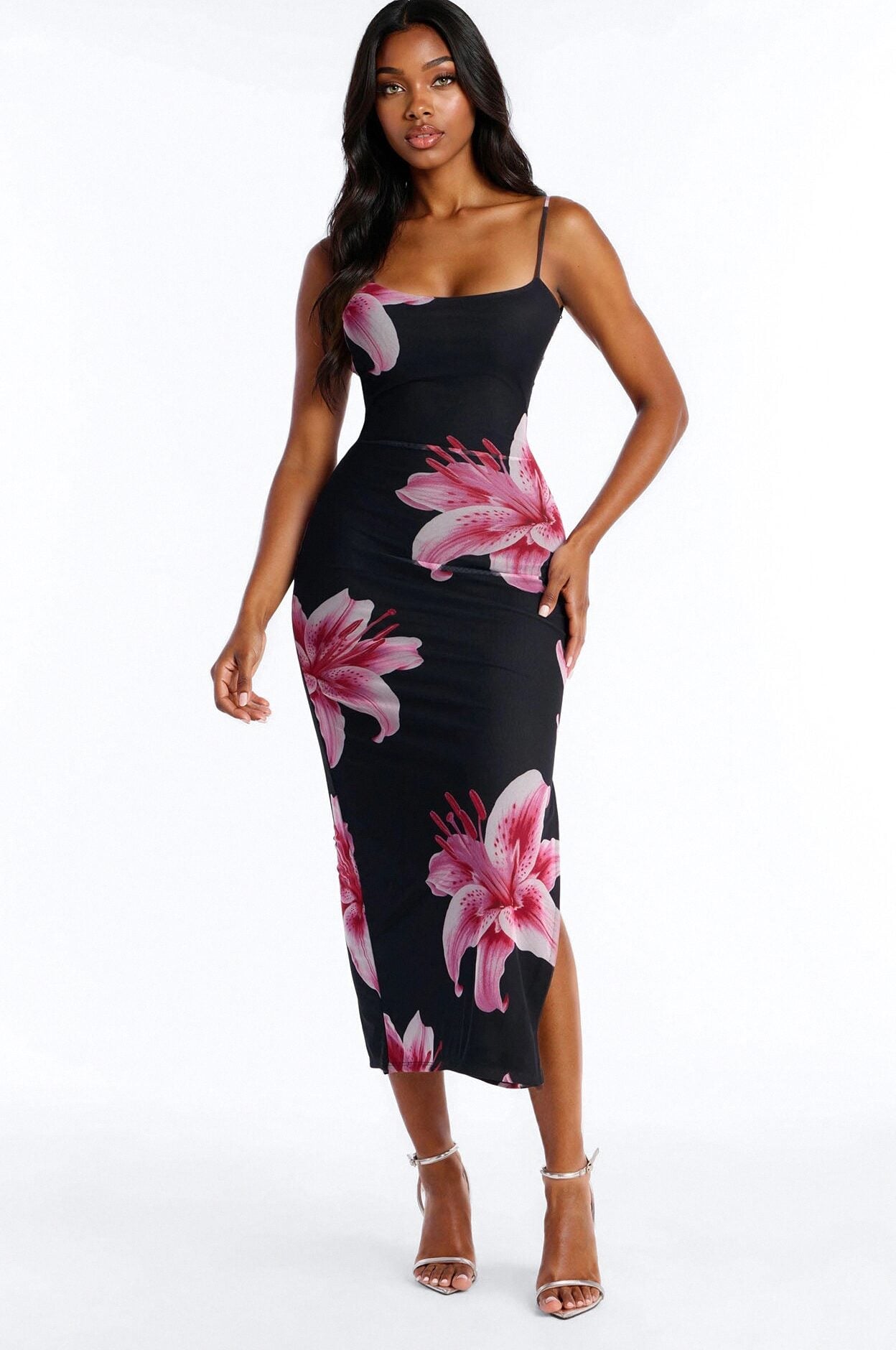 Leanna Mesh Backless Maxi Dresses - Black/combo image 1