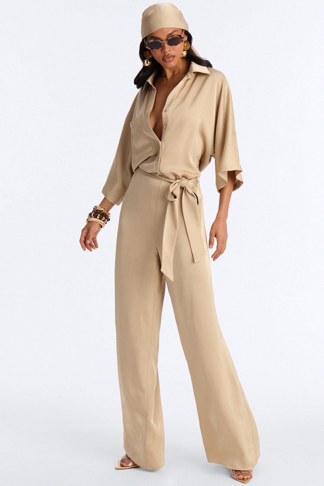 Angelina Satin 2 Piece Jumpsuit Set - Champagne image 1