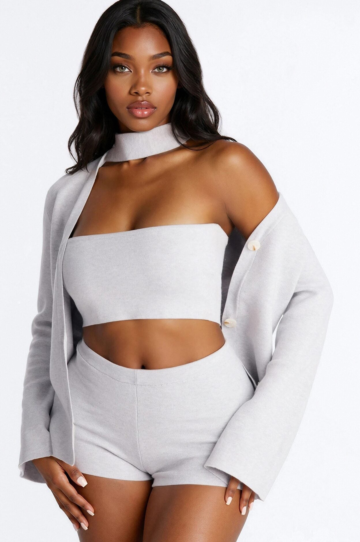 Daydreamer Sweater 4 Piece Micro Short Set - Grey image 1