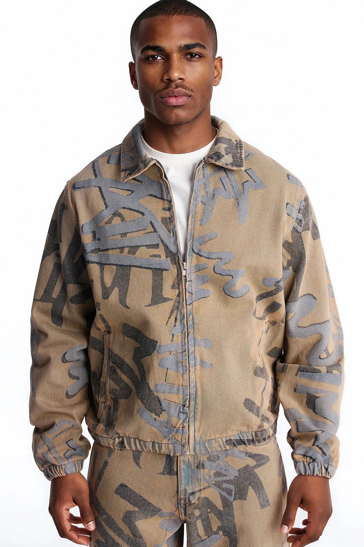 Vintage Graffiti Denim Bomber Jacket - Vintage Wash image 1