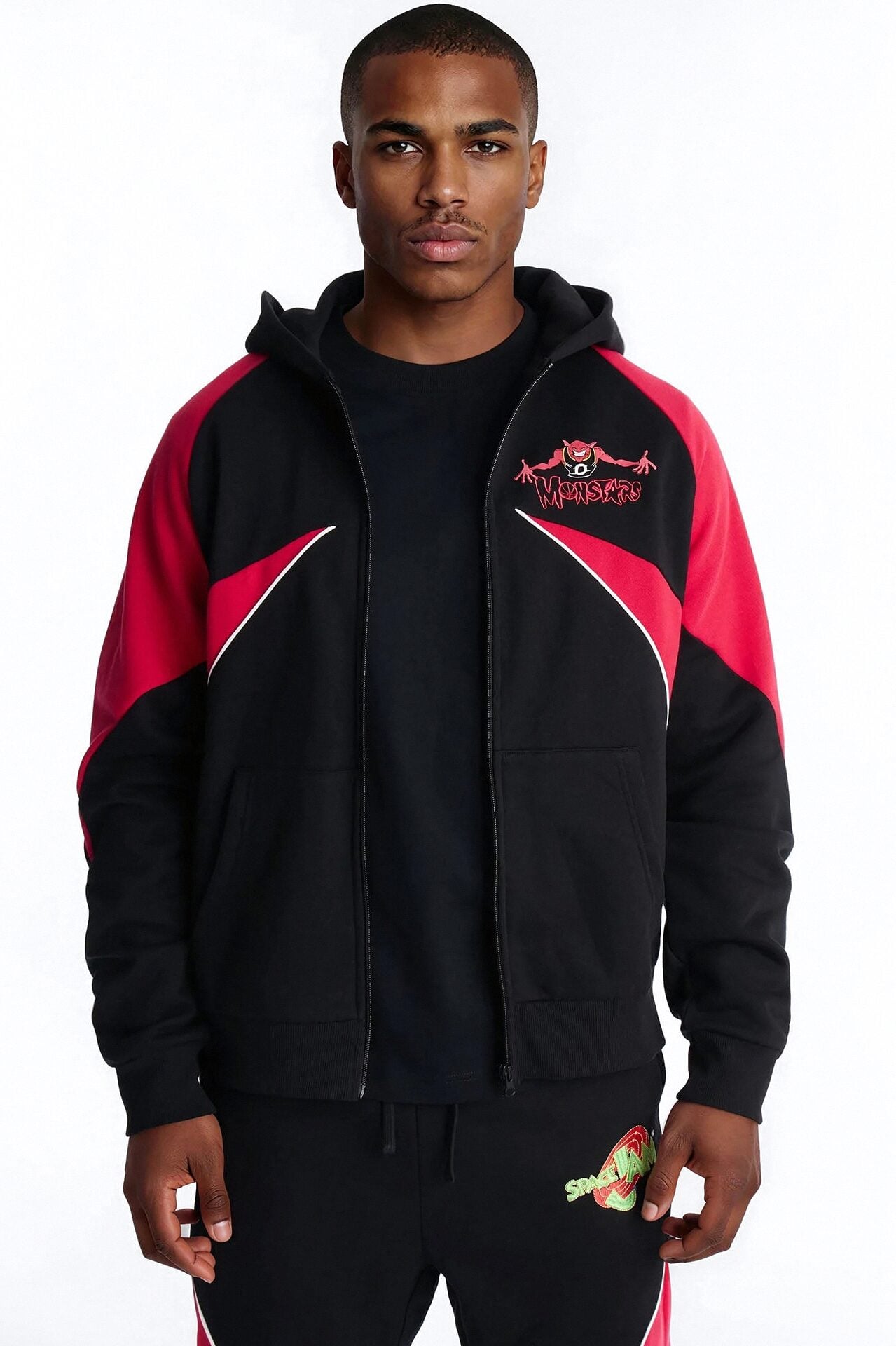 Space Jam Monstars Defense Paneled Zip Up Hoodie - Black image 1