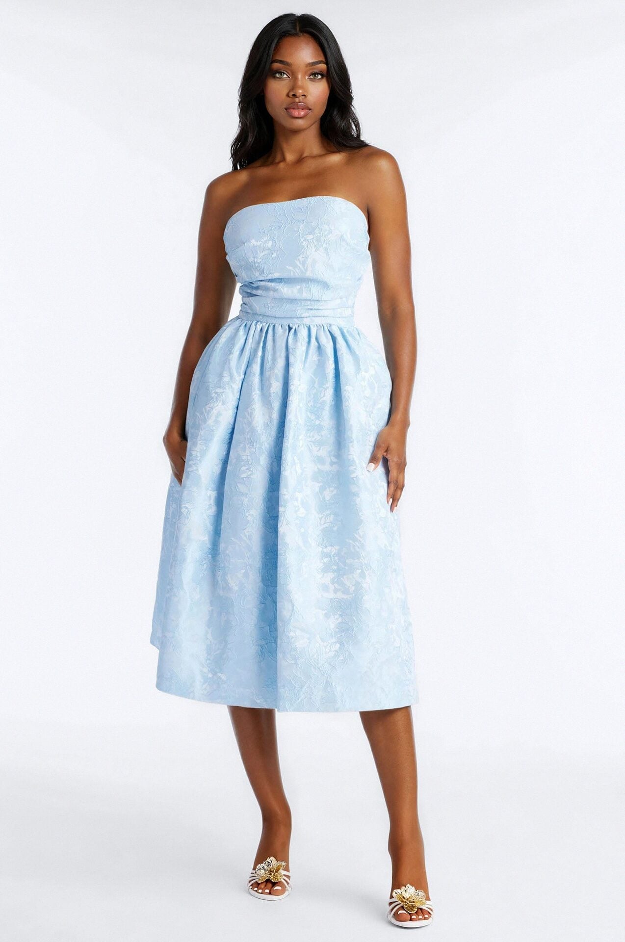 Pamela Floral Jacquard Midi Dress - Blue image 1