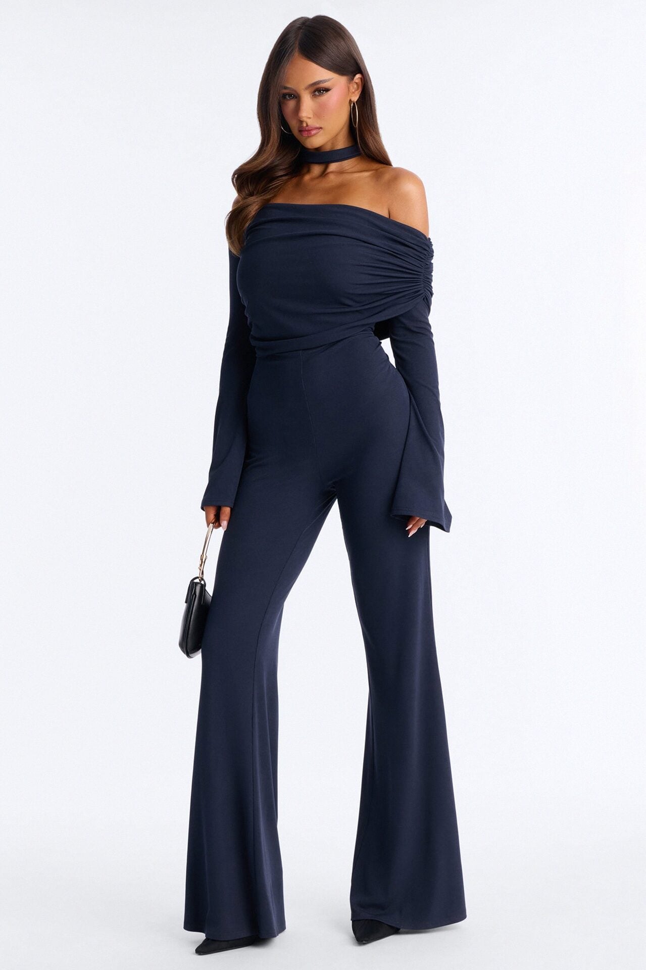 Kendall Choker Flare Leg Jumpsuit - Navy image 1
