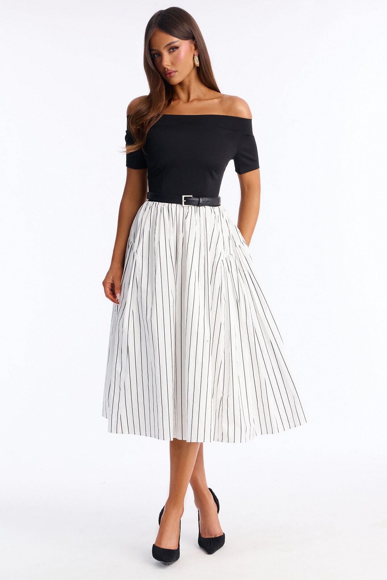 Harlow Pinstripe Midi Dress - Black/White image 1