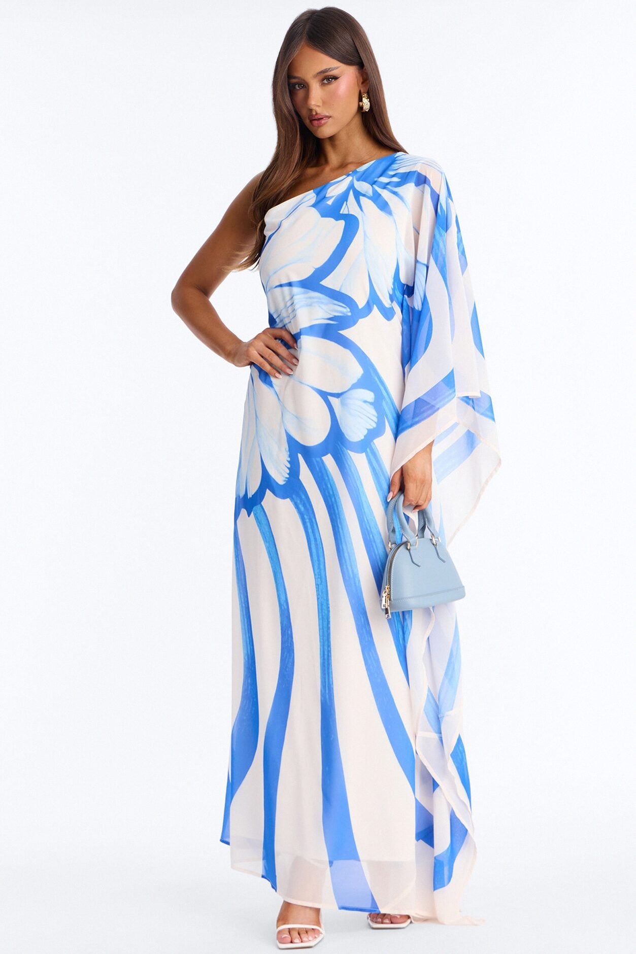 Draped In Luxe Chiffon Kaftan Maxi Dress - Blue/combo image 1