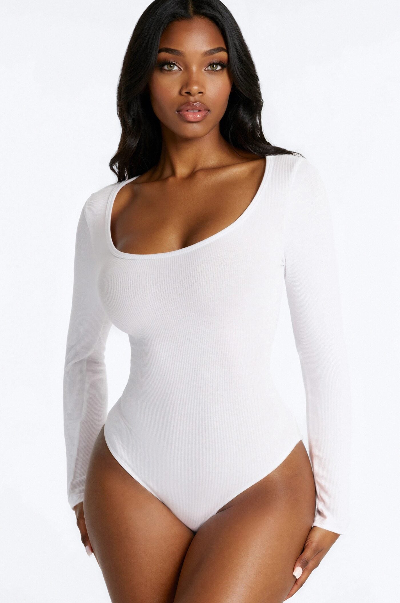 Priscilla Ribbed Long Sleeve Bodysuit - White image 1