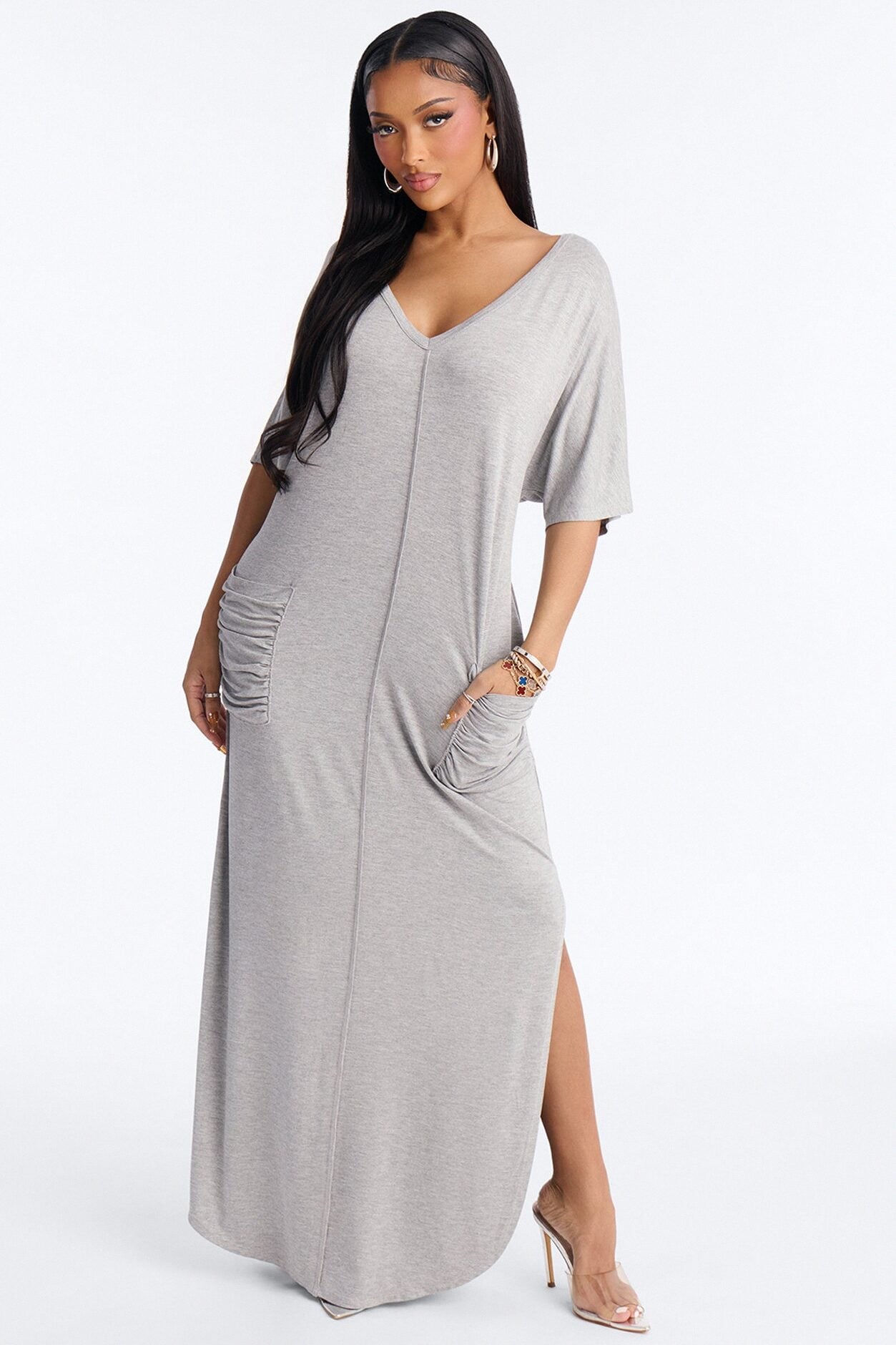 Staying In T-Shirt Maxi Dress - Heather Grey image 1