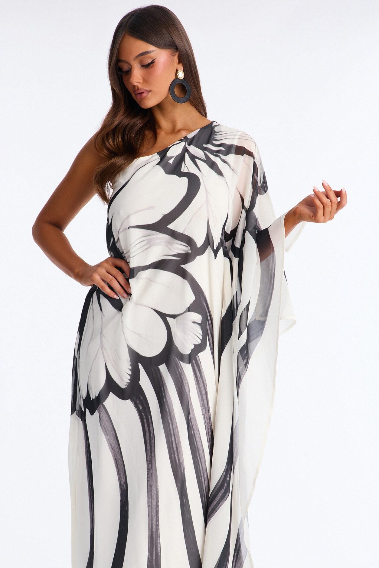 Draped In Luxe Chiffon Kaftan Maxi Dress - Black/combo image 1