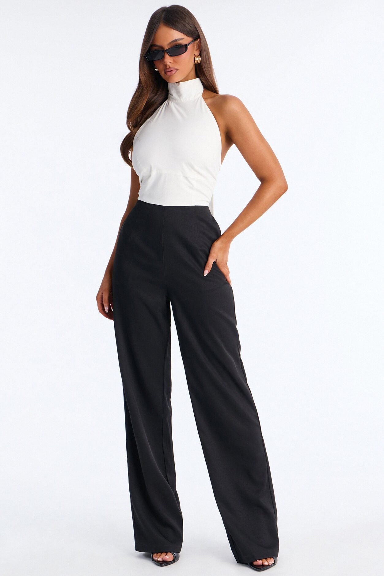 Shana Tie Neck Wide Leg Jumpsuit - Black image 1