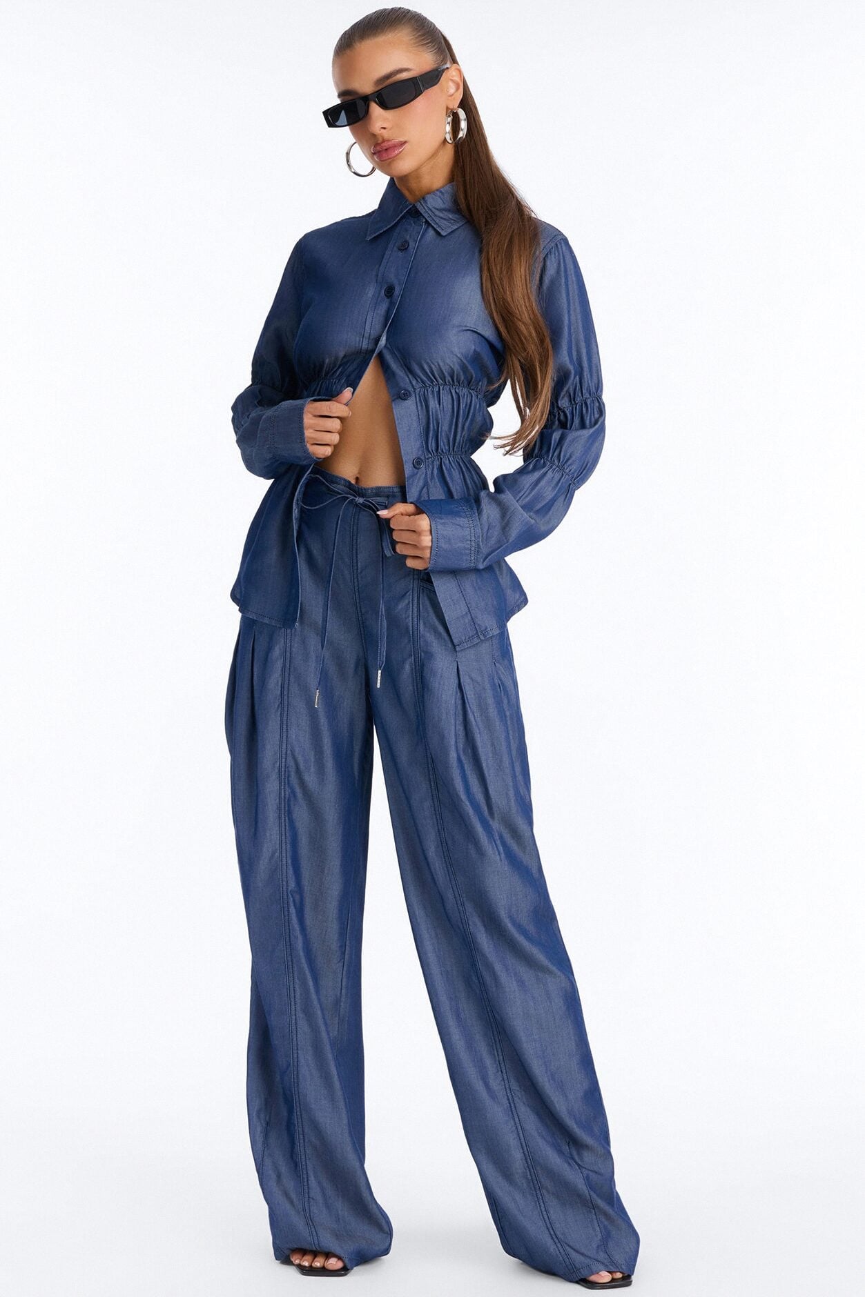 Lasting Impressions Chambray Wide Leg Pant Set - Blue image 1
