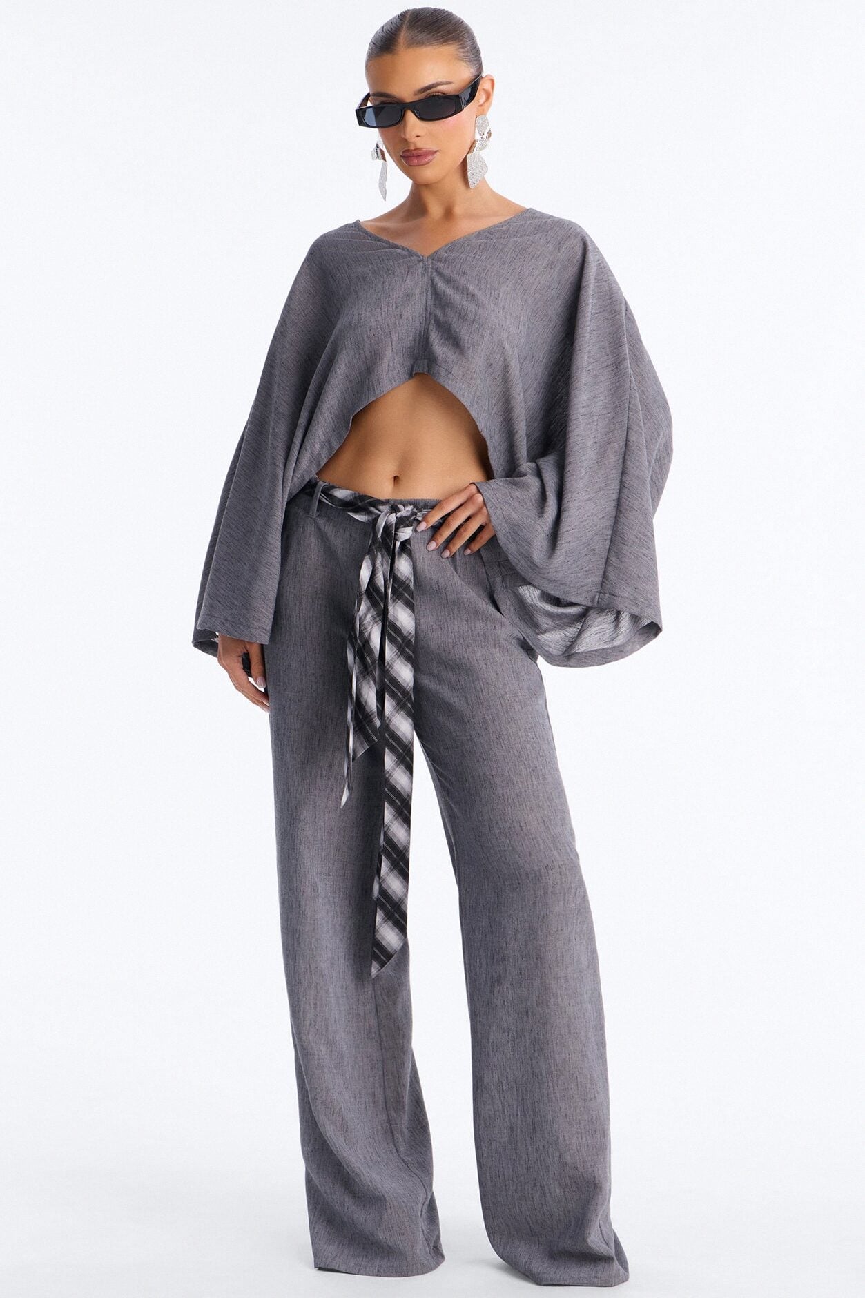 Fiora Scarf Belt Pant Set - Grey image 1