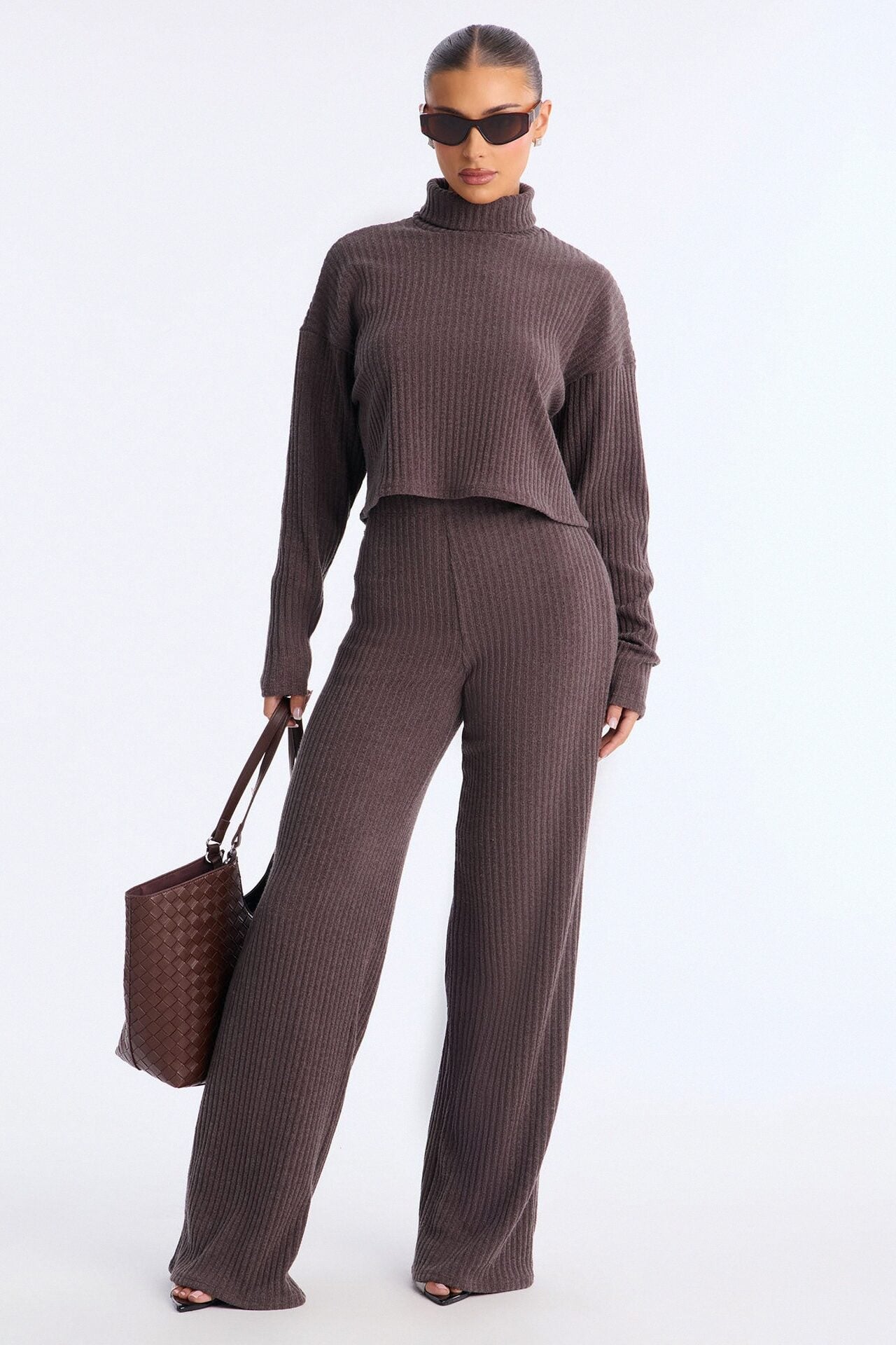 Melissa Ribbed Turtleneck Pant Set - Brown image 1