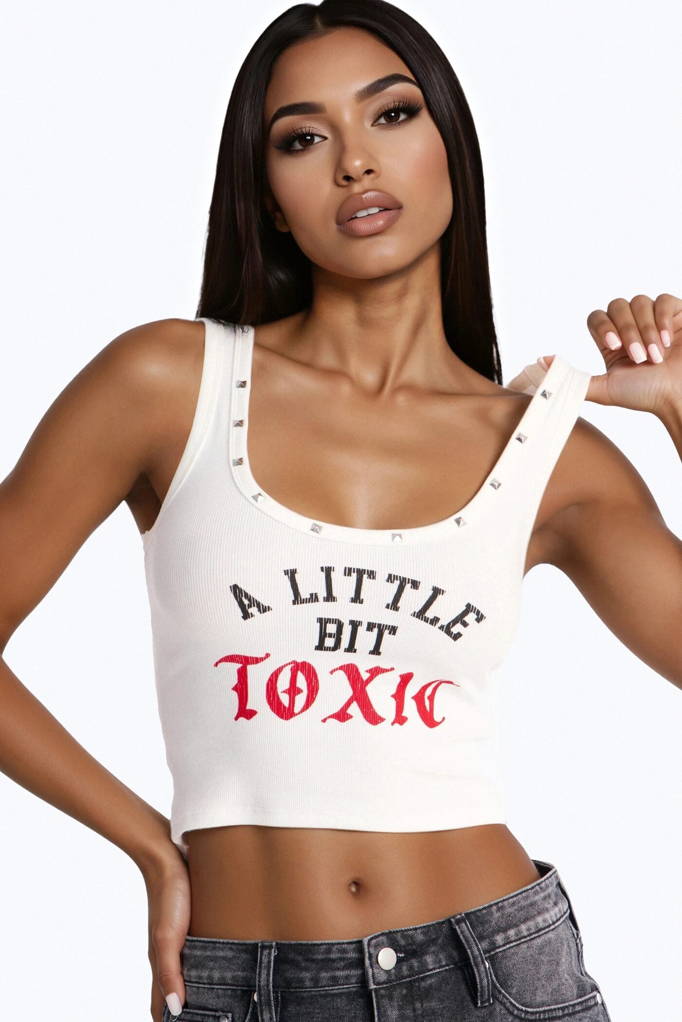A Little Bit Toxic Studded Tank Top - White image 1