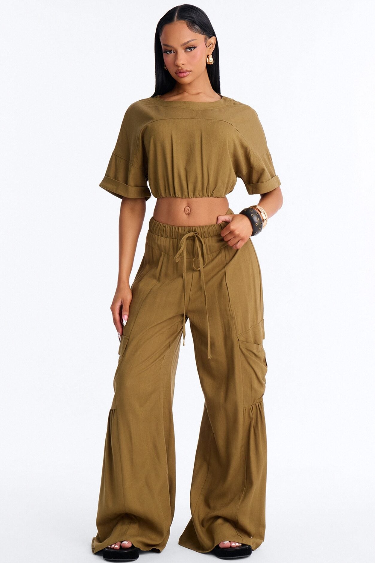 Lulu Wide Leg Pant Set - Olive image 1