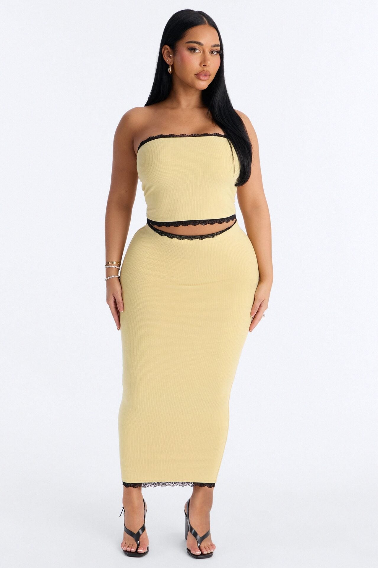 Your Darling Double Lined Ribbed Skirt Set - Yellow/combo image 1