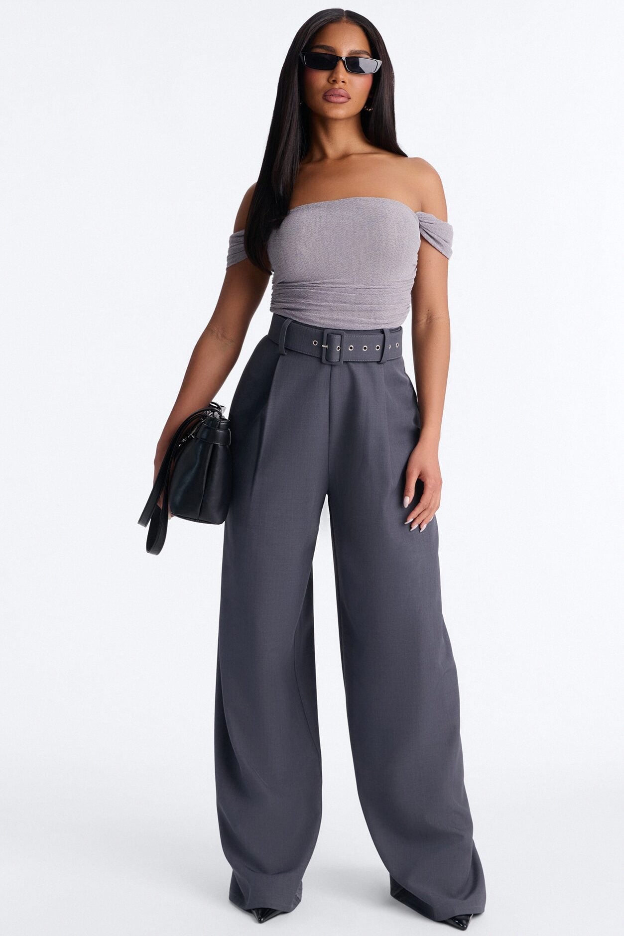 Charlize Off Shoulder Belted Jumpsuit - Grey image 1
