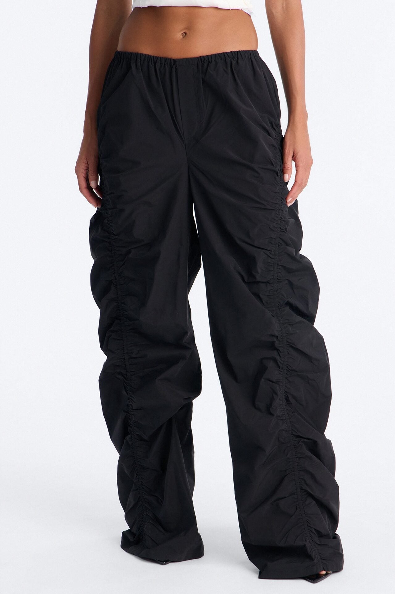 Ariana Low Rise Ruched Stacked Nylon Pant 33″ - Black image 1