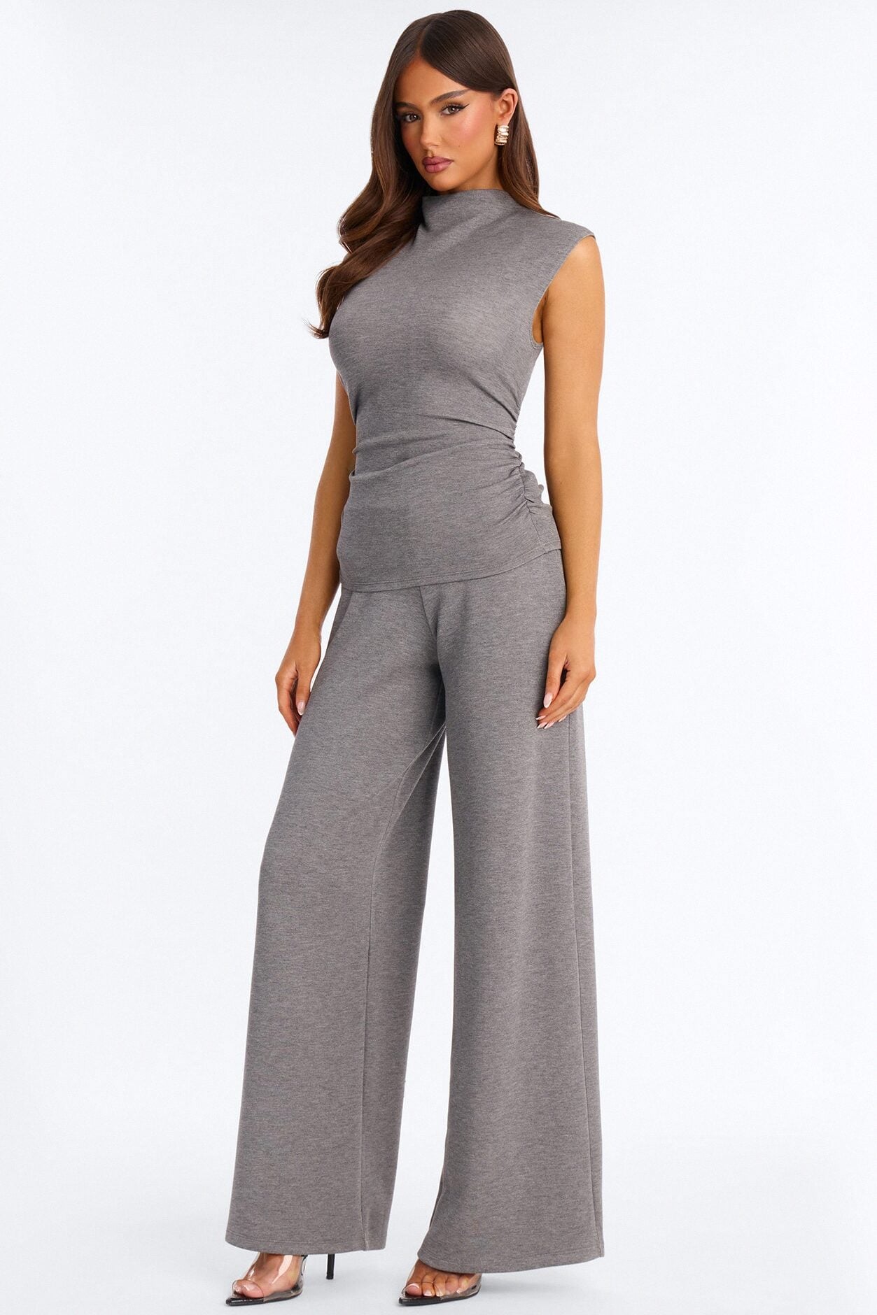 Kiana Sleeveless Mock Neck Pant Set - Charcoal image 1
