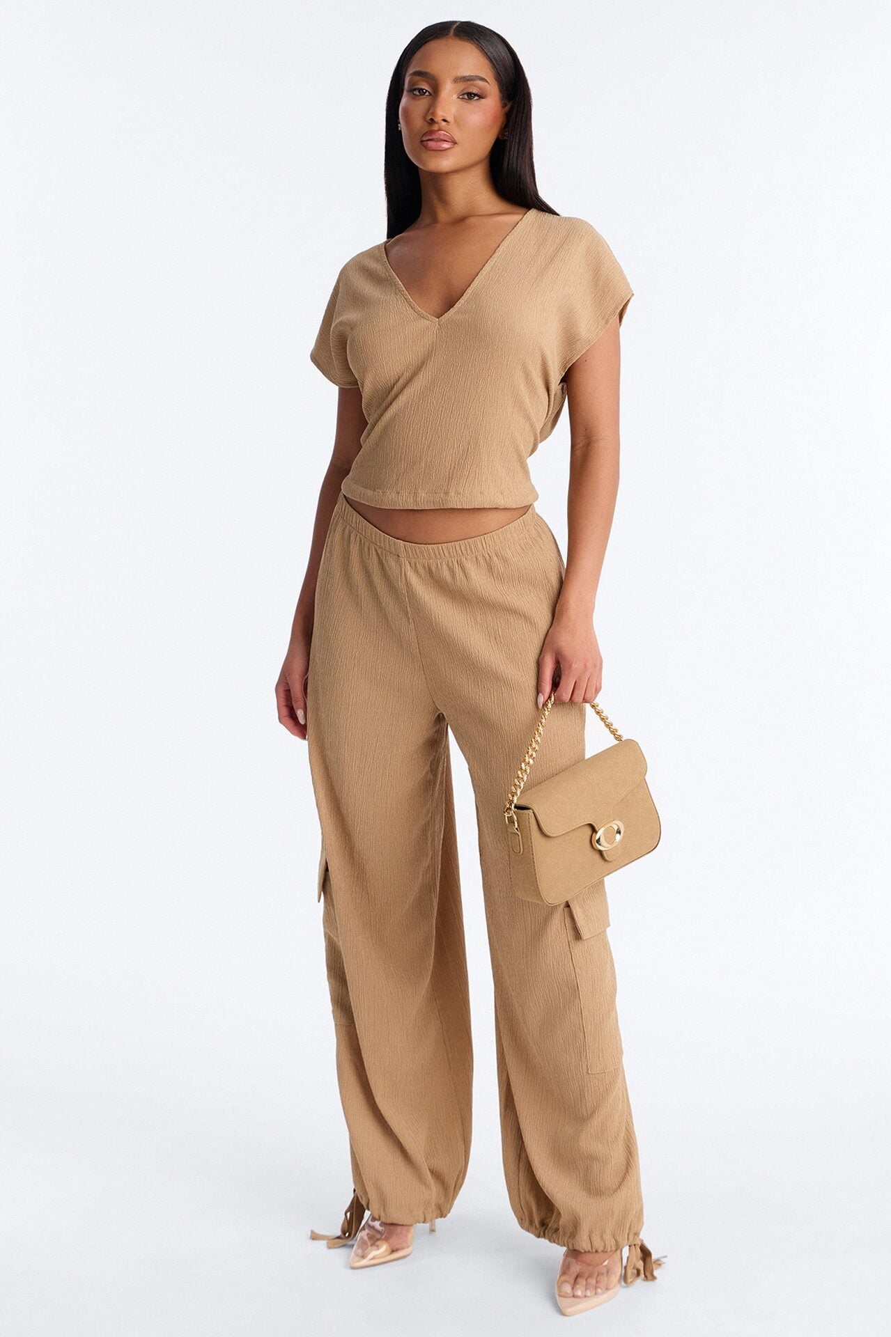 Lorena Drawstring Top And Jogger Set - Taupe image 1