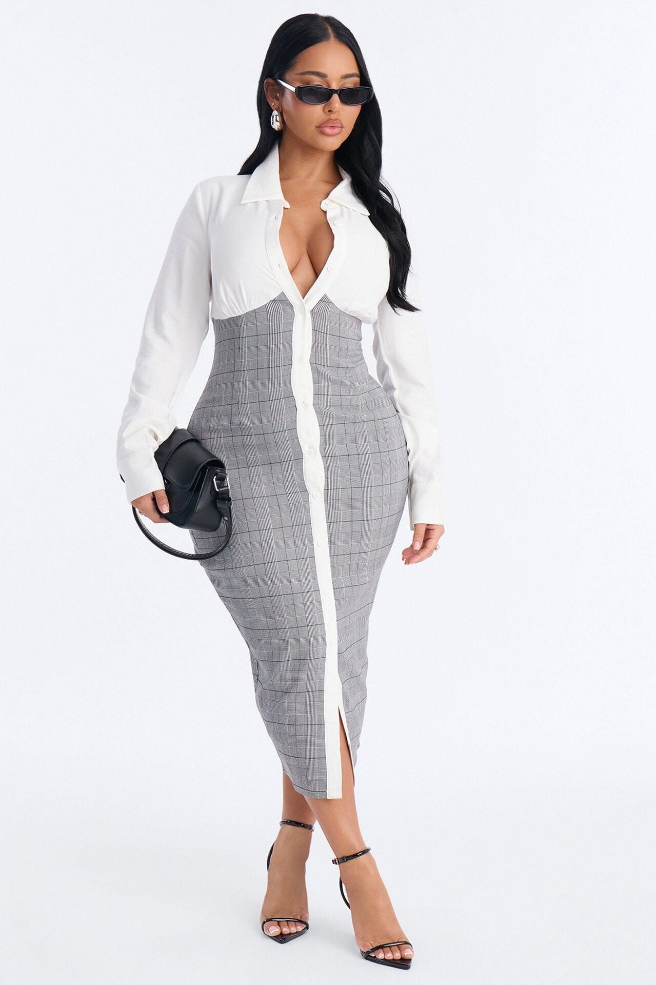 Yasmin Plaid Shirt Midi Dress - Grey/combo image 1