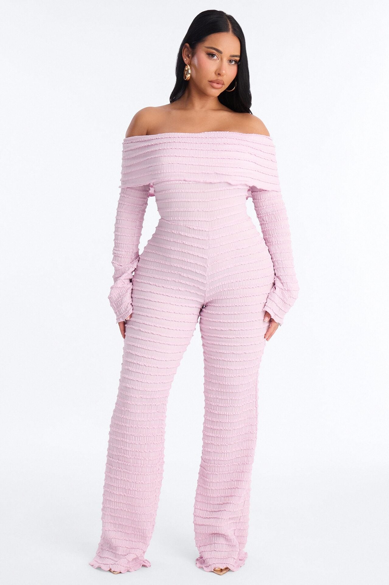 Francesca Textured Off Shoulder Jumpsuit - Lavender image 1