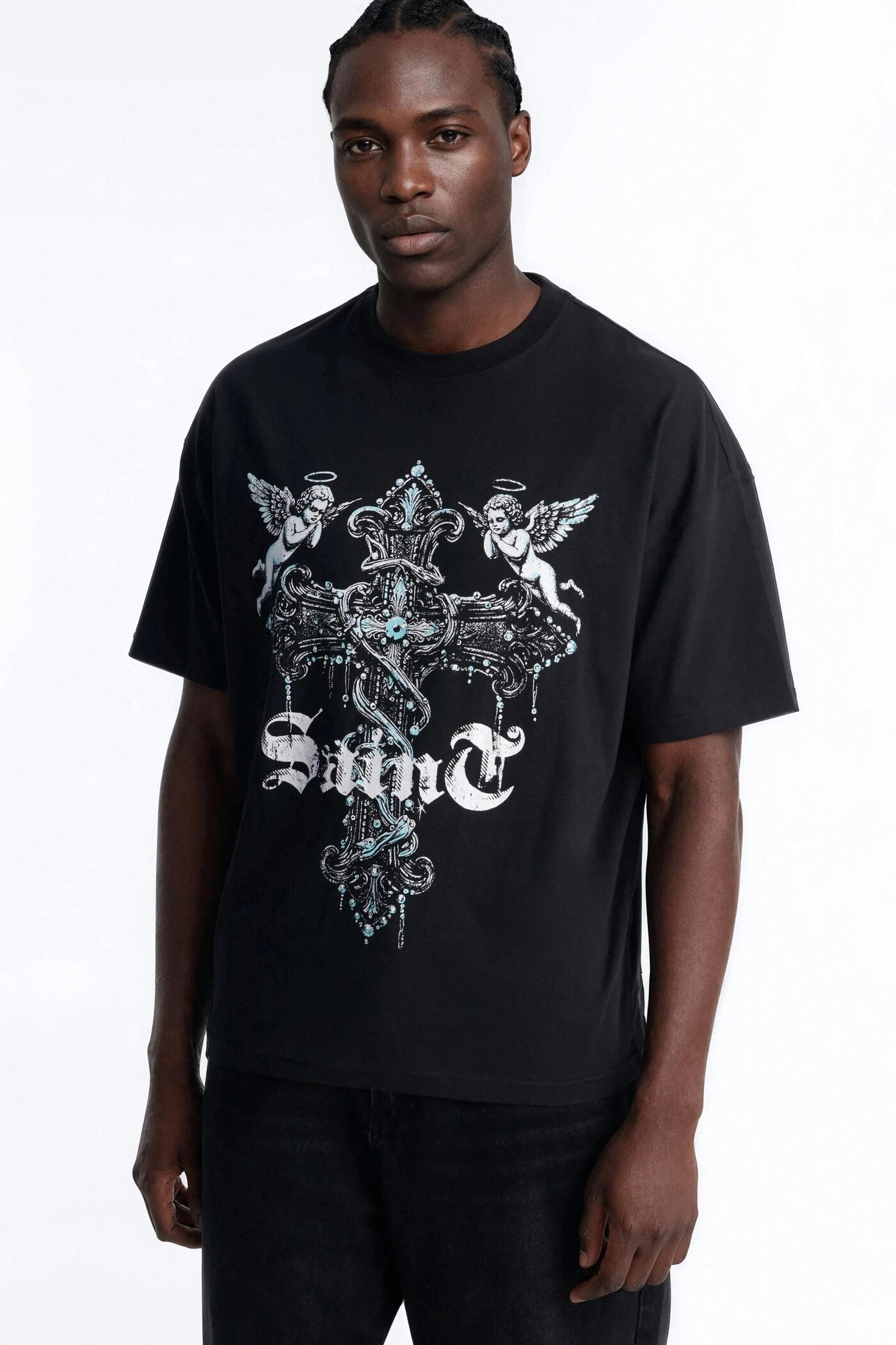 Saints Protect Me Oversized Short Sleeve Tee - Black image 1