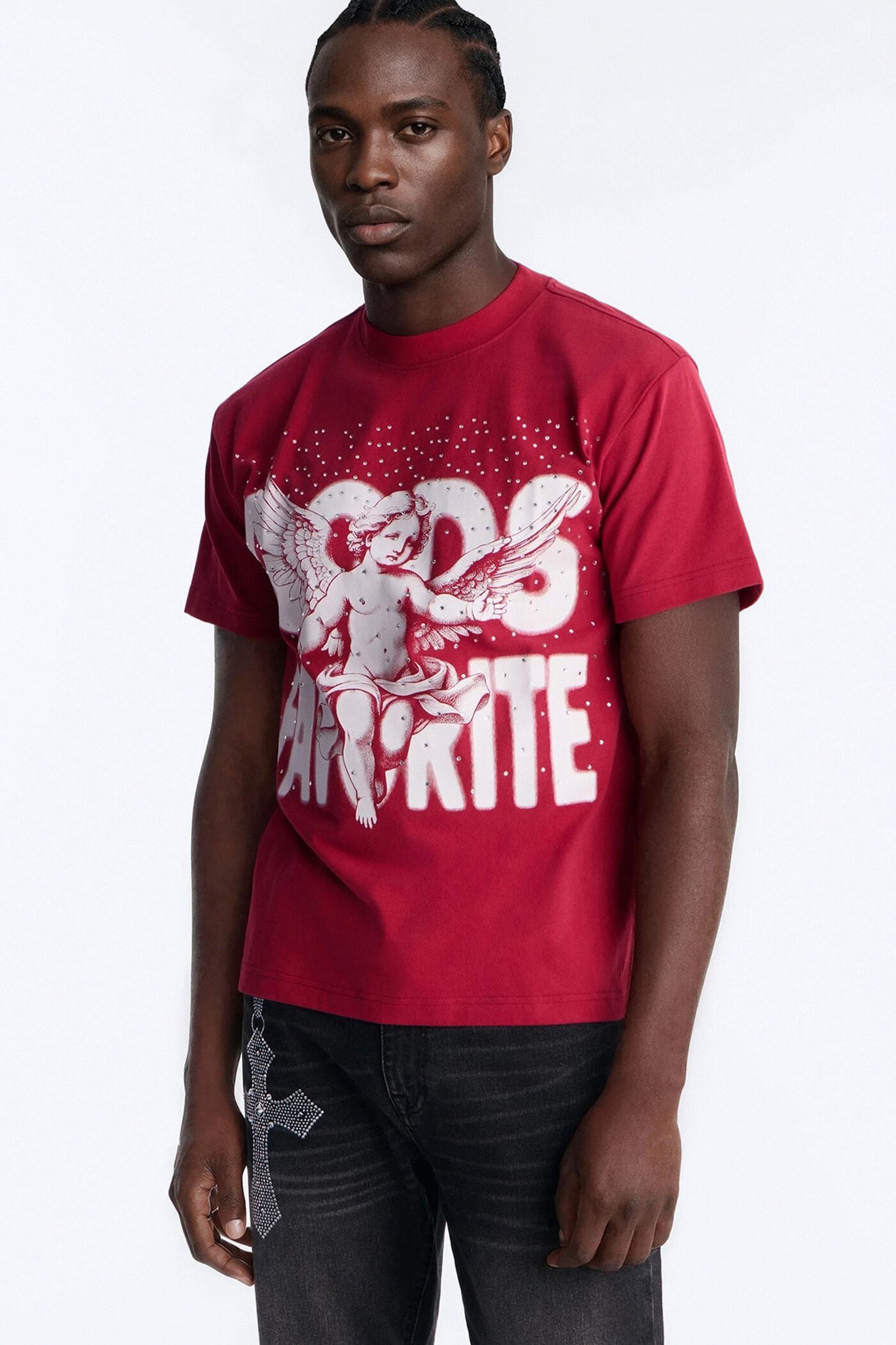 God's Favorite Rhinestones Short Sleeve Tee - Red image 1