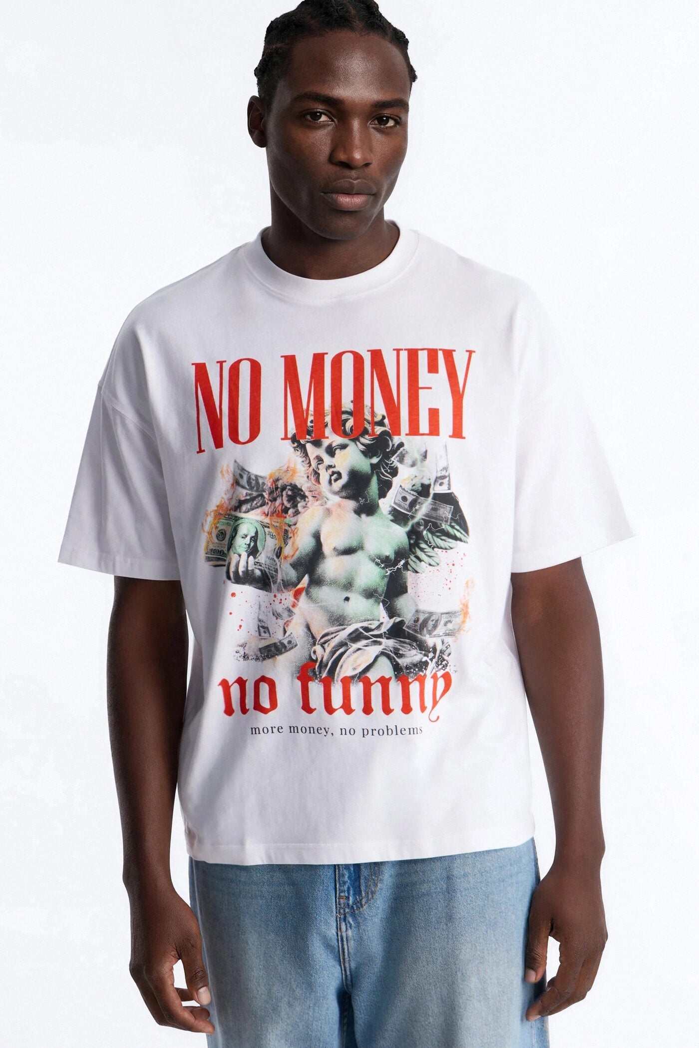 No Money No Funny Oversized Short Sleeve Tee - White image 1