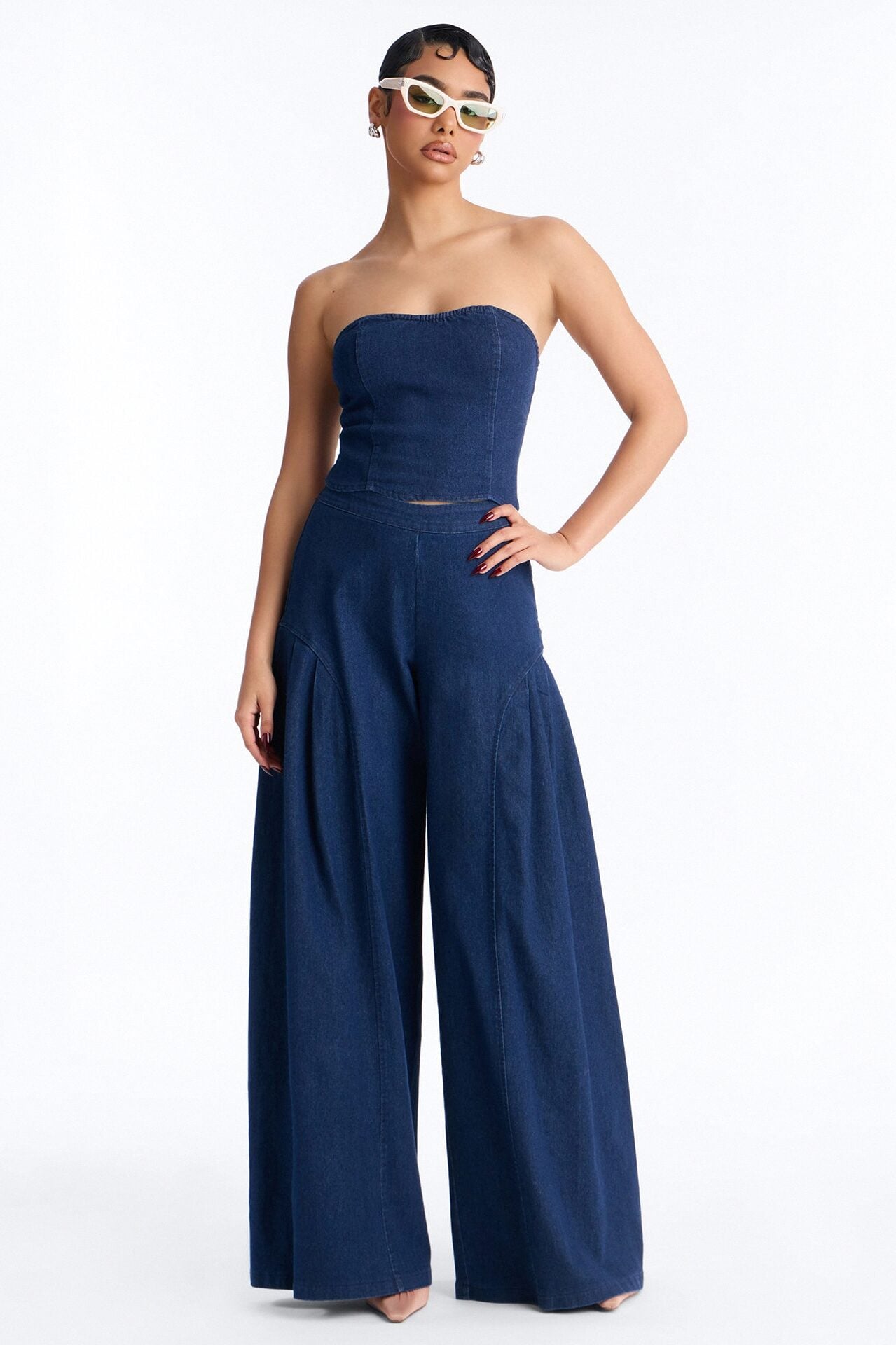 Bethany Strapless Denim Pant Set - Dark Wash image 1