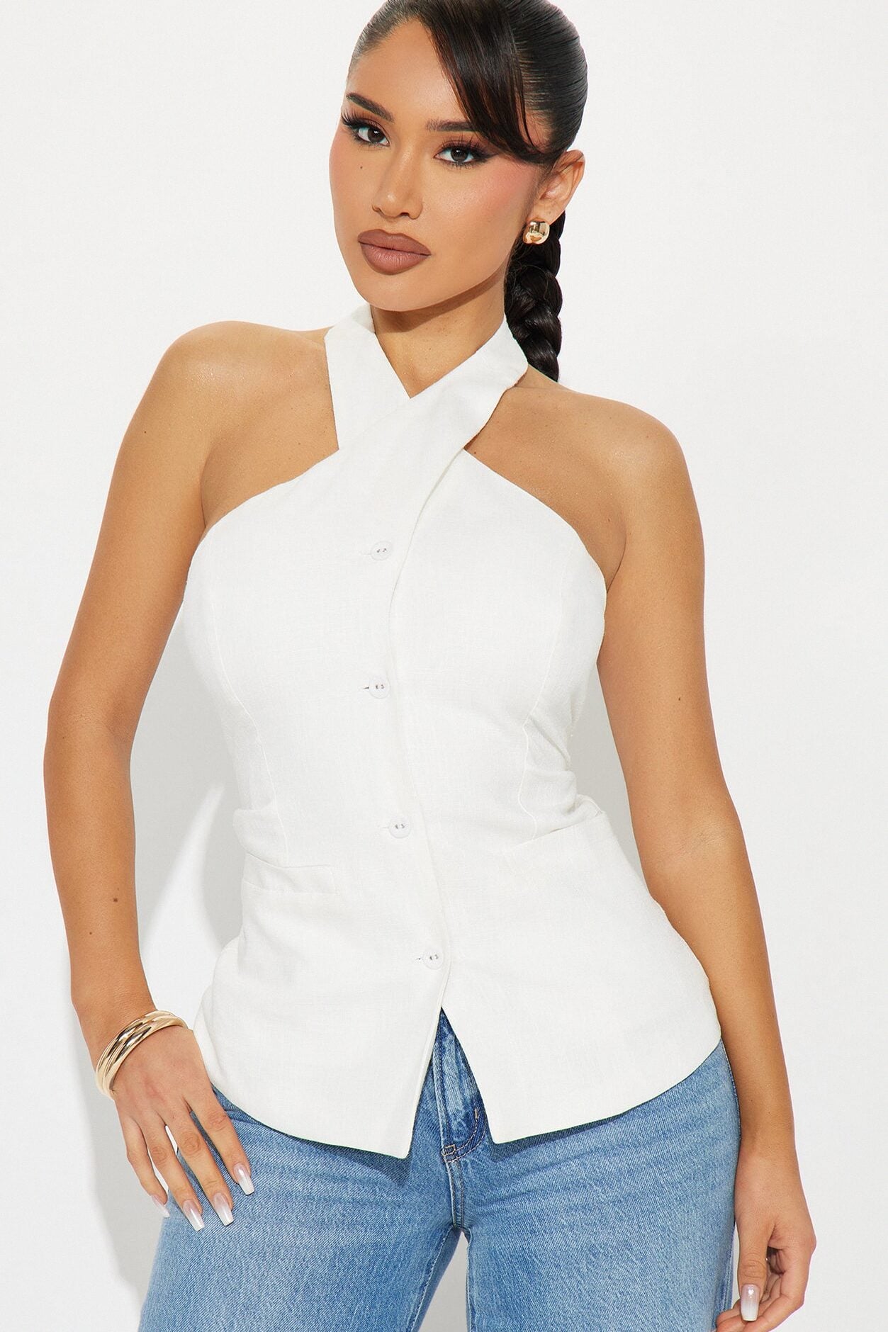 No Small Talk Linen Vest - Ivory image 1