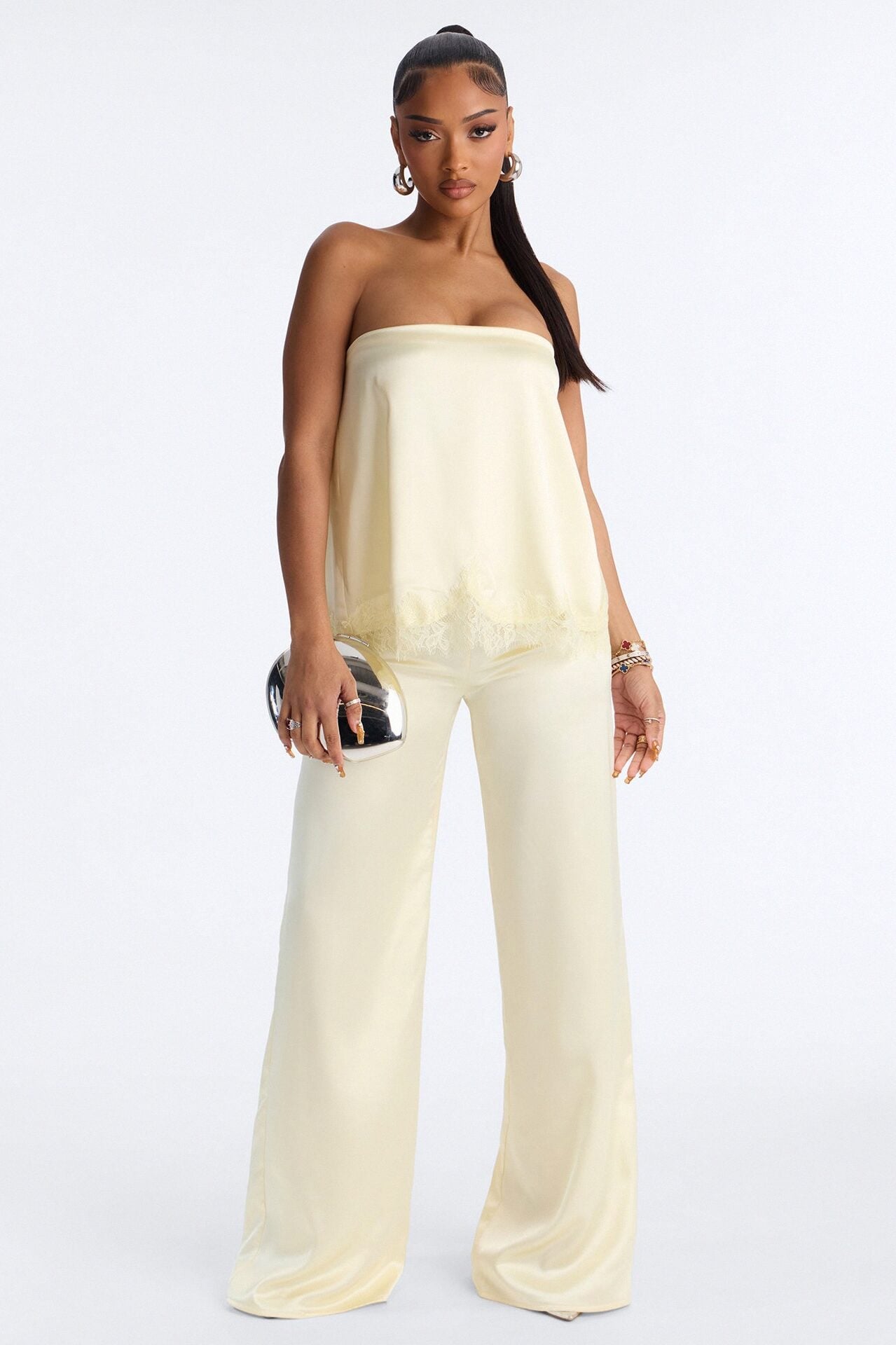 Kierra Satin Strapless Wide Leg Jumpsuit - Yellow image 1