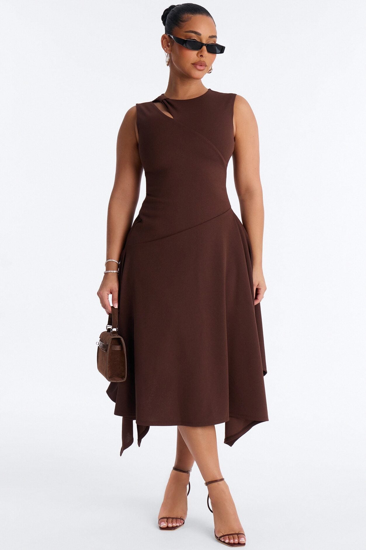 Ninna Asymmetrical Midi Dress - Chocolate image 1