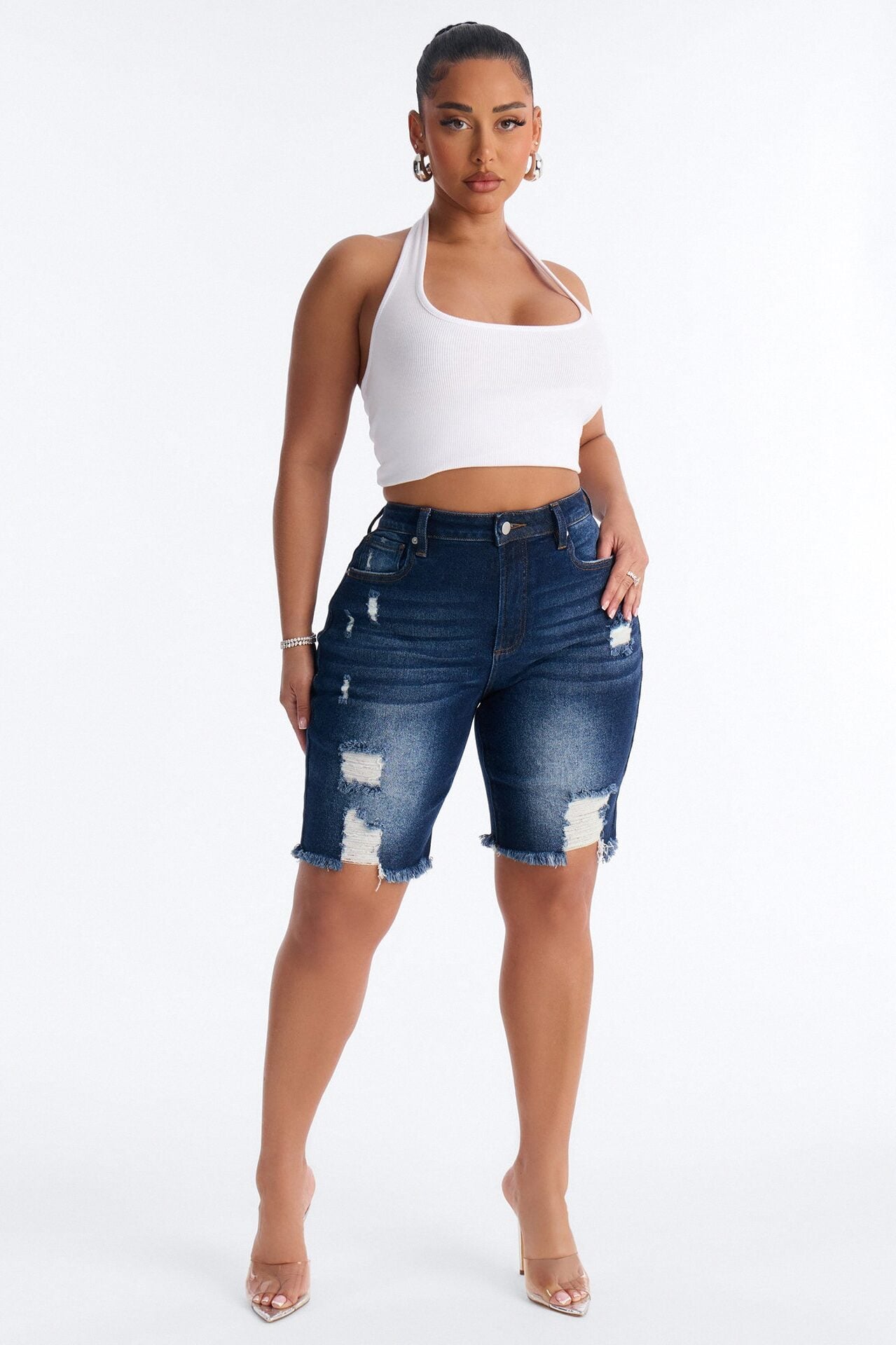 Came To Win Stretch Denim Bermuda Shorts - Dark Wash image 1