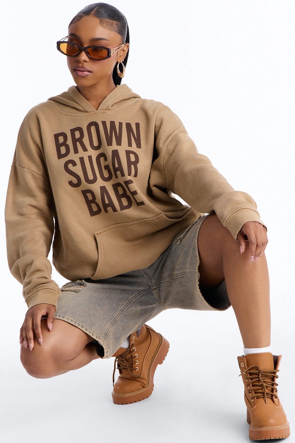 Brown Sugar Babe Fleece Washed Hoodie - Brown image 1