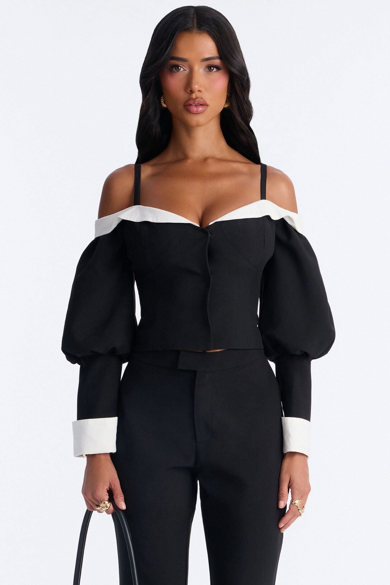 Full Bloom Long Sleeve Top - Black/White image 1