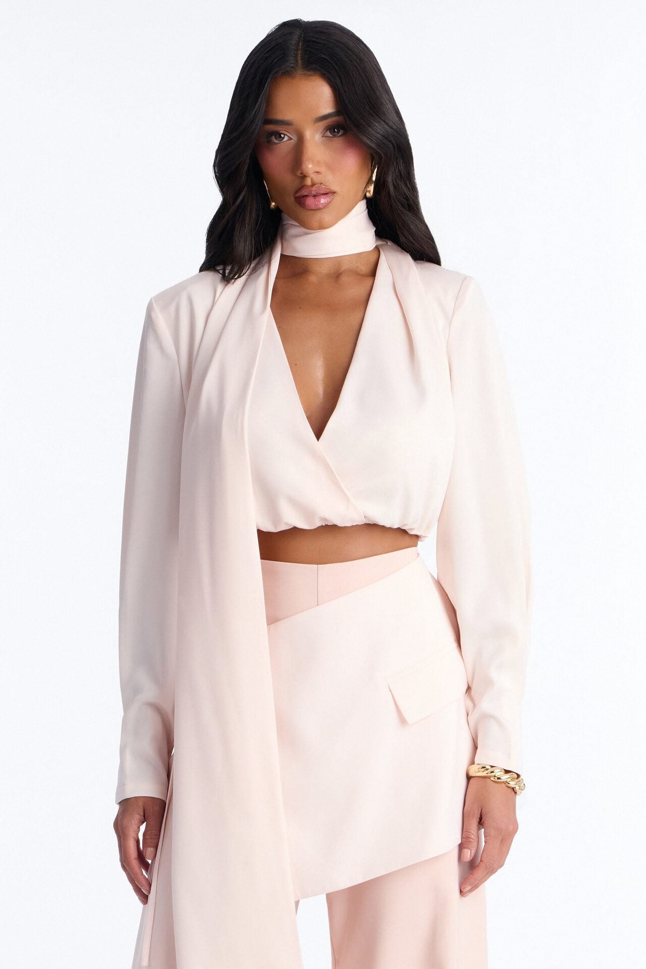 Command Attention Scarf Blouse Top - Light Pink image 1