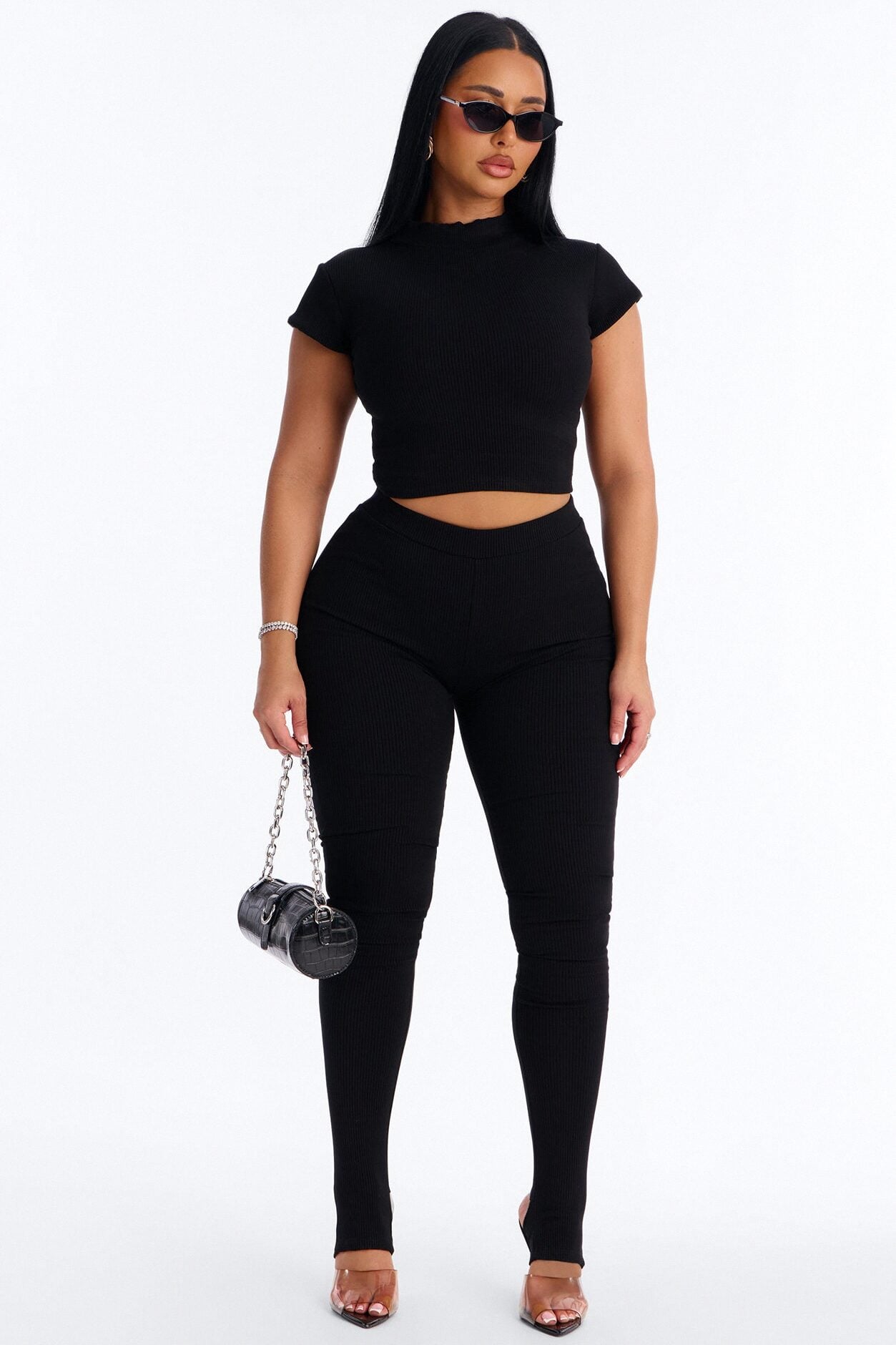 Simply Snatched Mock Neck Legging Set - Black image 1