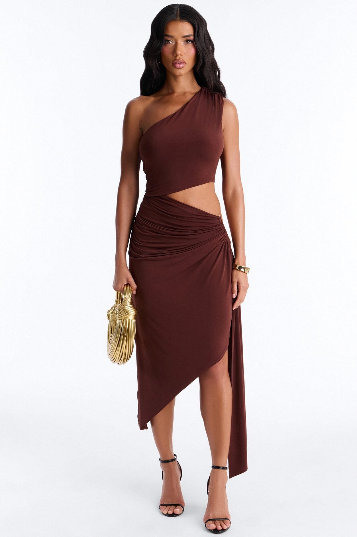 City Pulse One Shoulder Midi Dress - Chocolate image 1