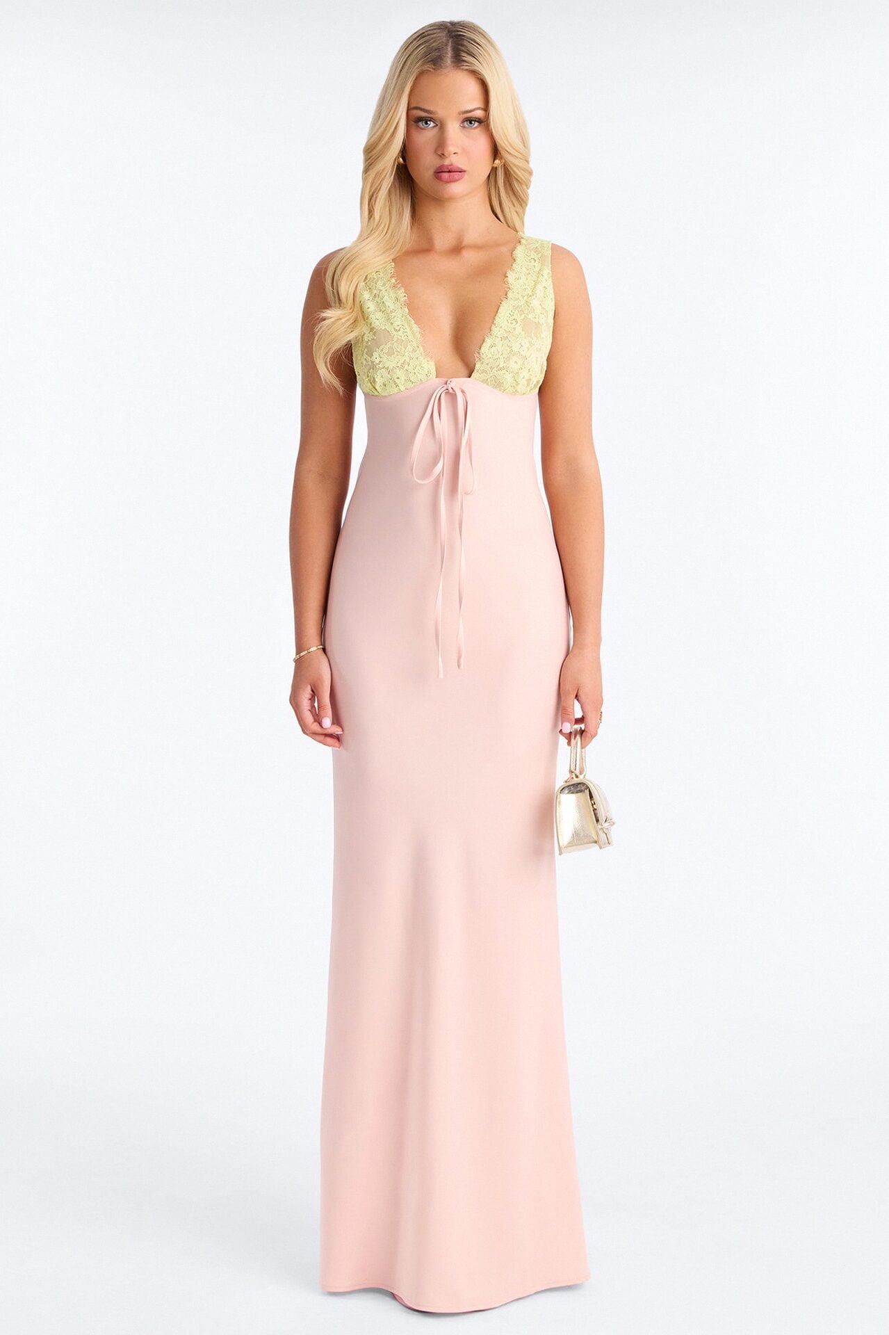 Sweet Satin Lace Trim Maxi Dress - Pink/combo image 1