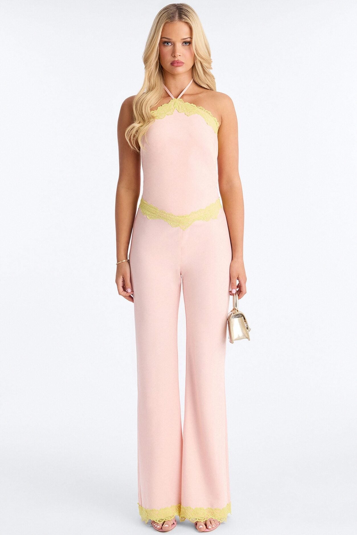 Sweet Satin Lace Trim Jumpsuit - Pink/combo image 1